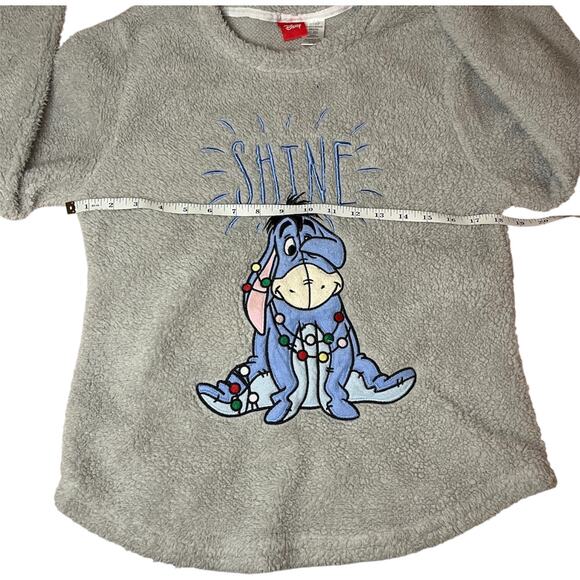 Disney Eeyore “Shine” Gray Sherpa Fleece Holiday Pullover Sweater Size Medium - Picture 6 of 7